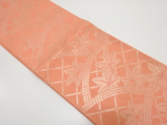 JAPANESE KIMONO / ANTIQUE FUKURO OBI FOR SUMMER / SILK / WOVEN MAPLE LEAVES